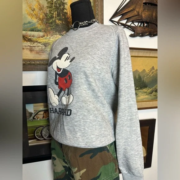 Vintage 80s Mickey Mouse HARVARD Crewneck Sweatshirt Size Small - Picture 6 of 6